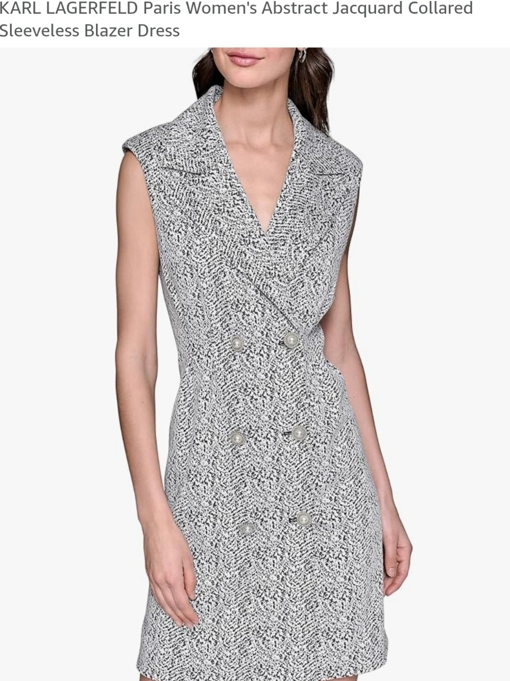 Karl Lagerfeld Sleeveless Collared Jacquard Dress in Black & White